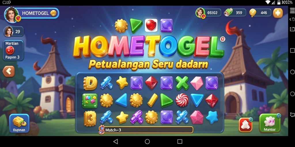 Tangkapan layar gameplay HOMETOGEL dengan aksi Match-3 yang menakjubkan.