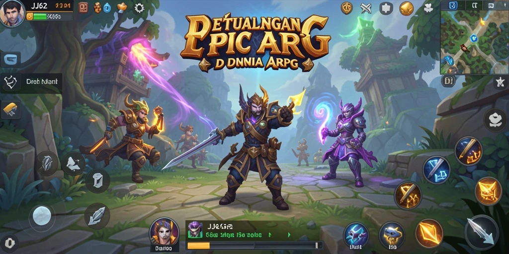 Tangkapan layar utama JJ62 menampilkan aksi pertempuran yang menegangkan di dunia fantasi.