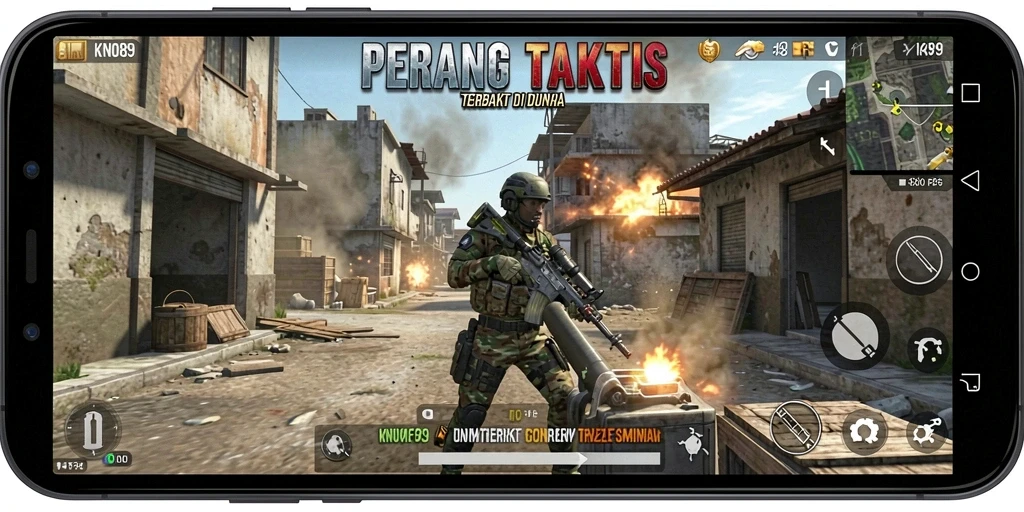 Screenshot KNO89 menunjukkan aksi peperangan yang intens dalam gameplay FPS.