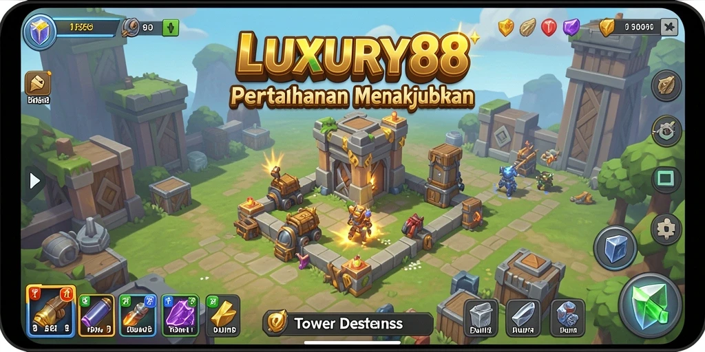 Tampilan gameplay mendebarkan dari LUXURY88 Tower Defense.