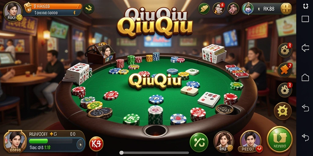 Screenshot RK88 menunjukkan gameplay QiuQiu yang seru dan menantang.