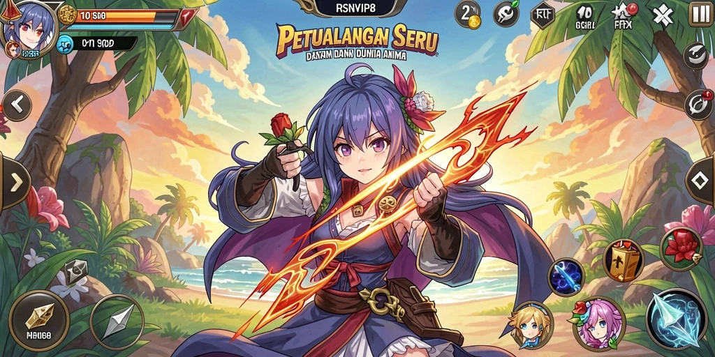Screenshot gameplay RSNVIP8 menampilkan aksi seru karakter Anime.